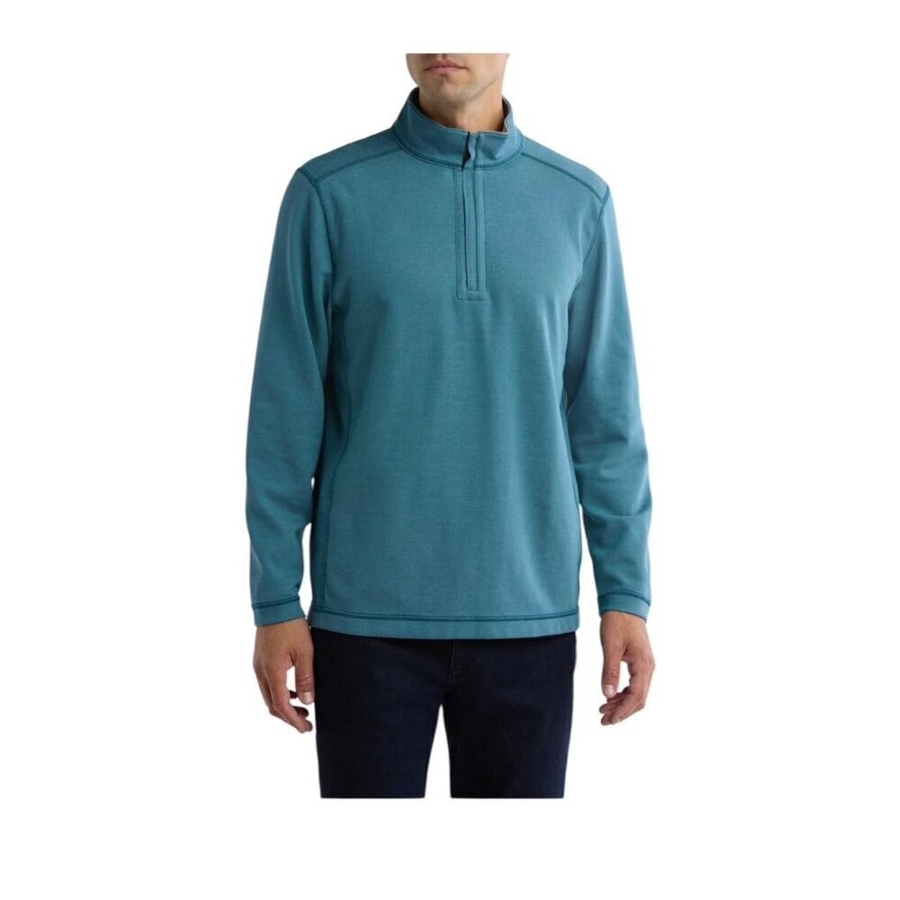 Tommy Bahama Men Blue Quarter Zip Knit Reversible Pullover Sweatshirt Sz L New